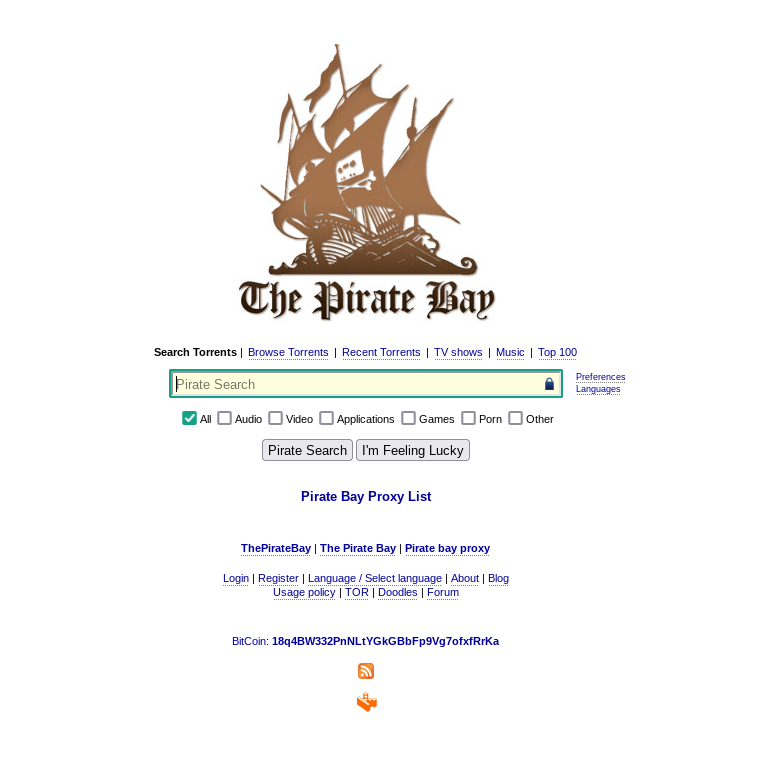 homepage de The Pirate Bay
